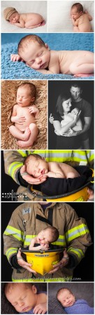 Baby boy posed in a fireman's hat. Cedar Rapids, IA Newborn Photographer